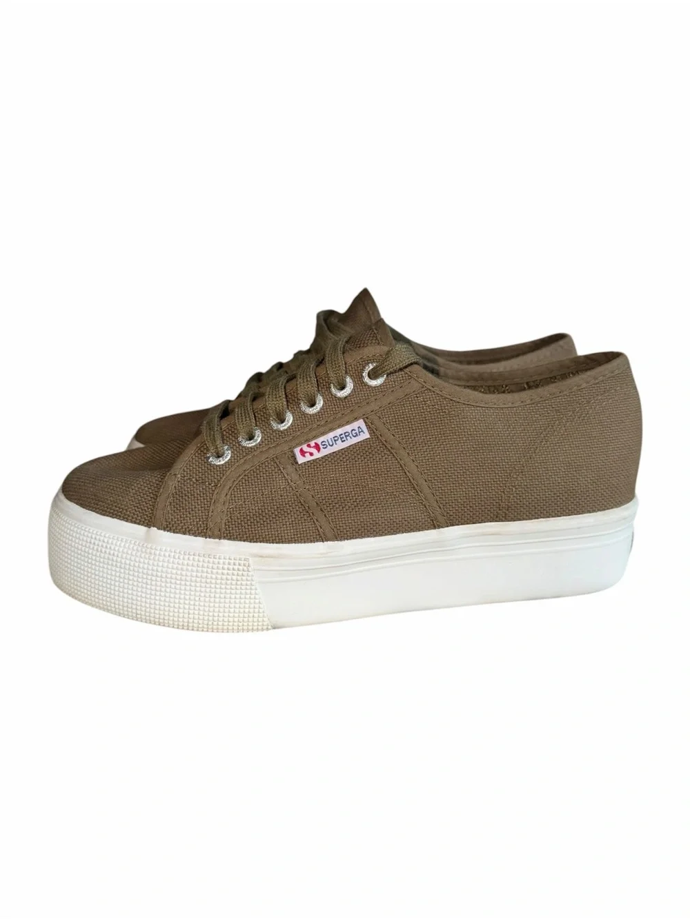 Superga Olive Green Canvas Platform Sneakers Women’s Size 8 Boho Minimalist 90s